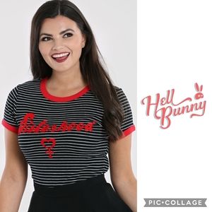 Hell Bunny XL Sisterhood Top — Striped Ringer Tee